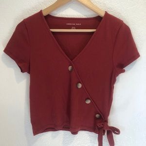American Eagle Wrap Shirt Sleeve Top
